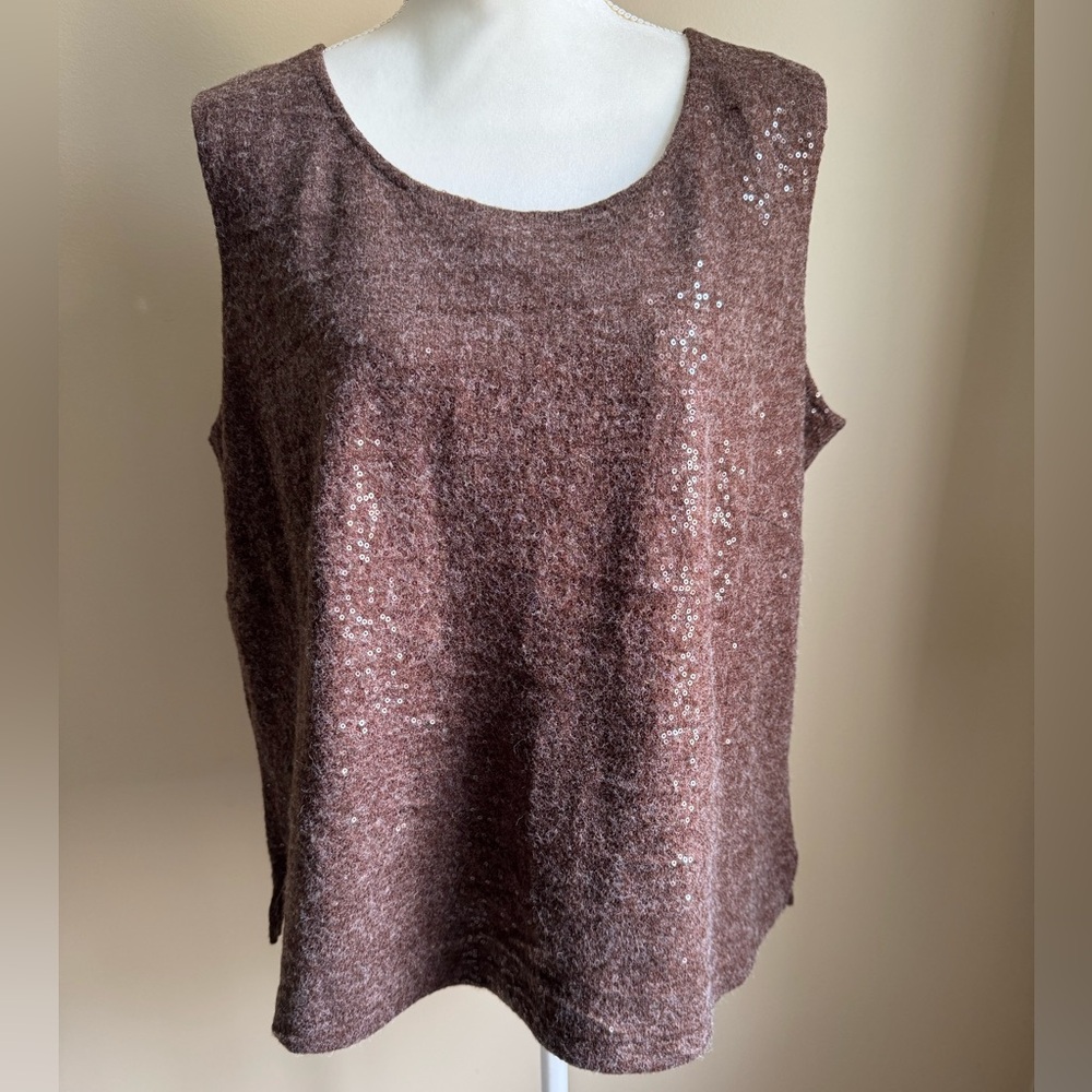 Joan Rivers Vintage Brown Sequin Sweater Tank 23” P2P